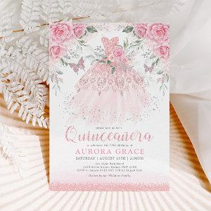 Pretty Pink Silver Quinceañera Princess Dress