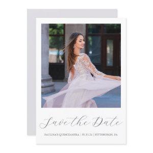 Pretty Purple Quinceanera Simple Calligraphy Photo Save The Date