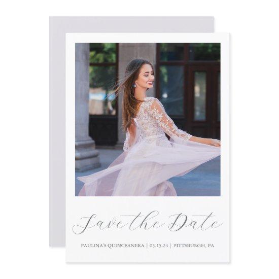 Pretty Purple Quinceanera Simple Calligraphy Photo Save The Date