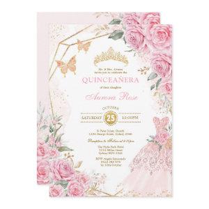 Pretty Quinceañera Pink Gold Roses Quince Princess