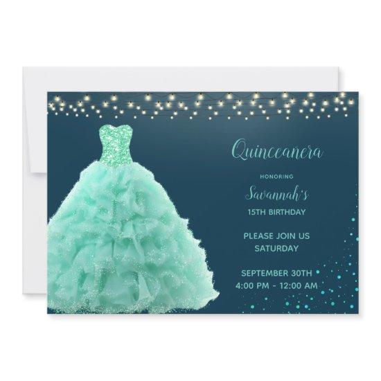 Pretty Seafoam Green Gown Under Lights Quinceanera
