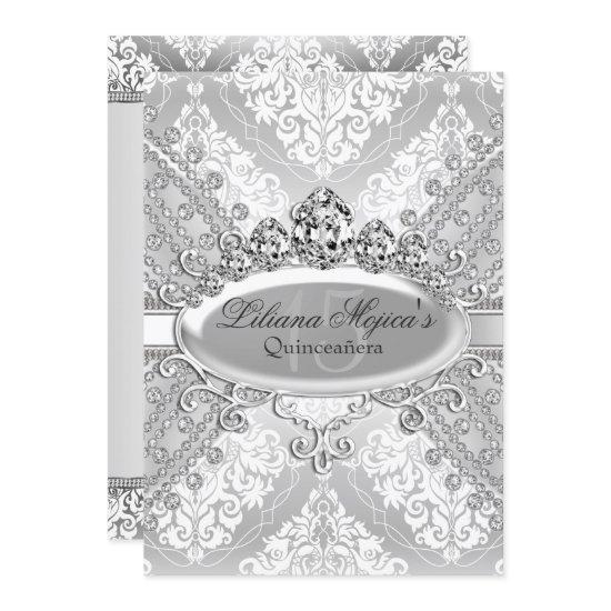 Pretty Silver Damask Tiara Quinceanera