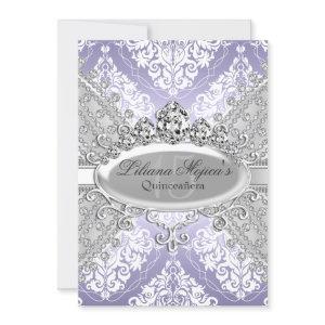 Pretty Silver Purple Damask & Tiara Quinceanera