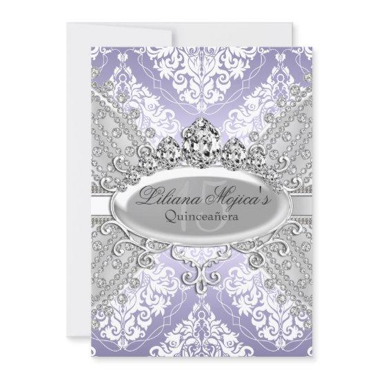 Pretty Silver Purple Damask & Tiara Quinceanera