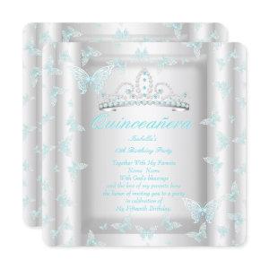 Pretty Teal Blue Quinceanera Party Tiara Butterfly
