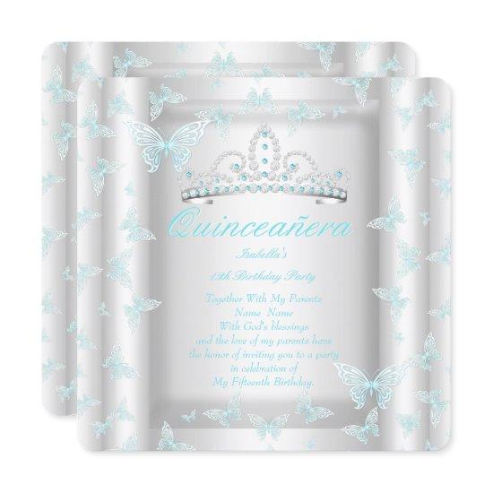 Pretty Teal Blue Quinceanera Party Tiara Butterfly