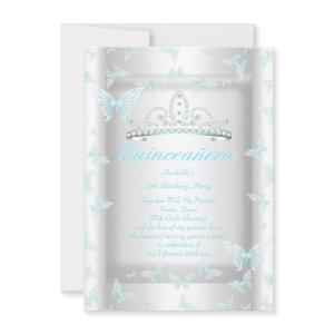 Pretty Teal Blue Quinceanera Party Tiara Butterfly
