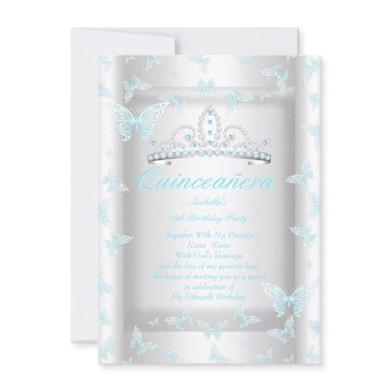 Pretty Teal Blue Quinceanera Party Tiara Butterfly