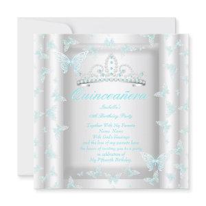Pretty Teal Blue Quinceanera Party Tiara Butterfly