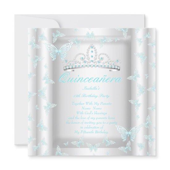 Pretty Teal Blue Quinceanera Party Tiara Butterfly