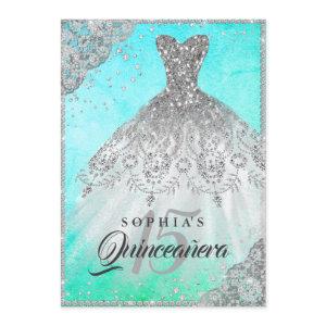 Pretty Teal Diamond Lace Sparkle Gown Quinceanera