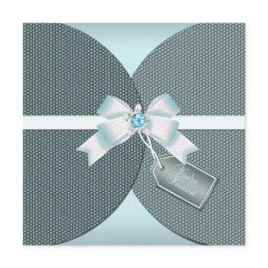 Pretty Teal Invite with Ribbon and Jeweled Bow