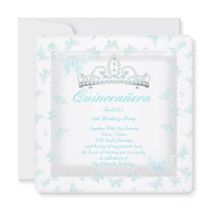 Pretty Teal White Quinceanera Tiara Butterfly
