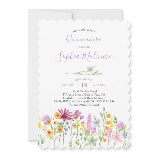 Pretty Wildflowers Feminine Watercolor Quinceanera