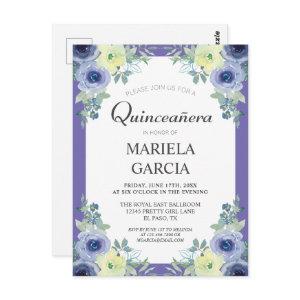 Pretty Yellow Purple Floral Quinceañera Birthday   Postcard