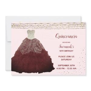 Princess Burgundy Gown String Lights Quinceanera