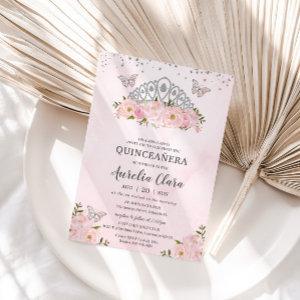 Princess Crown Quinceañera Pink Floral Butterflies