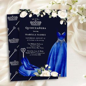 Princess Dress and Roses Blue Quinceanera