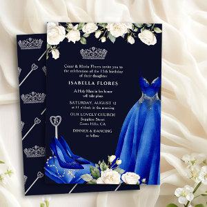 Princess Dress and Roses Blue Quinceanera Mass