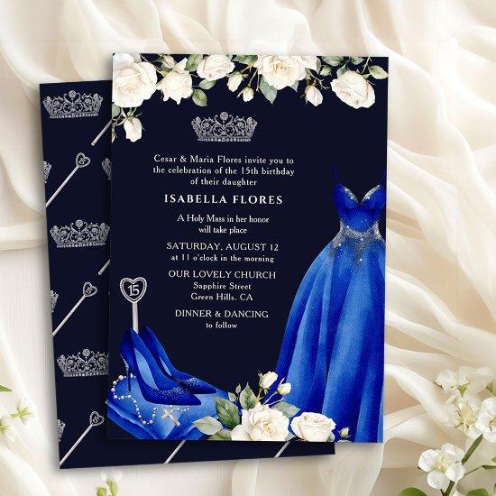Princess Dress and Roses Blue Quinceanera Mass