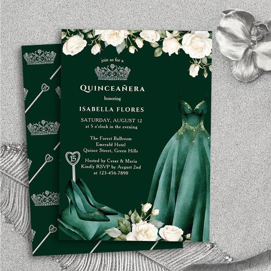 Princess Dress and Roses Green Quinceanera