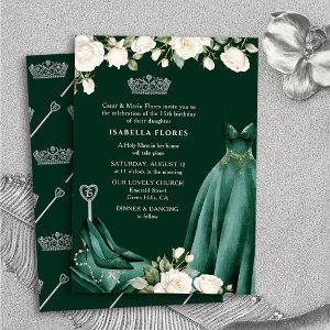 Princess Dress and Roses Green Quinceanera Mass