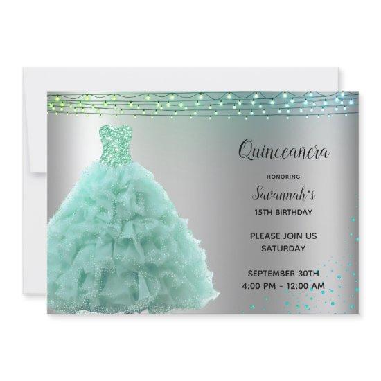 Princess Mint Green Gown String Lights Quinceanera