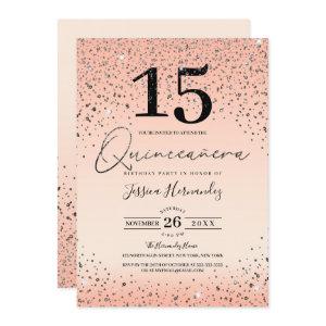 Princess Pink Black Glitter Confetti Quinceañera
