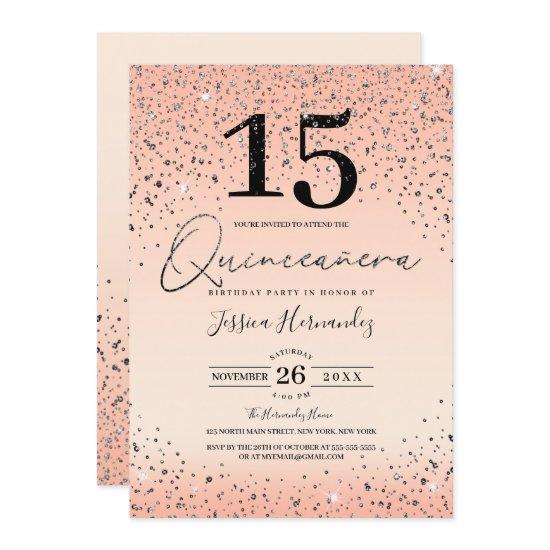 Princess Pink Black Glitter Confetti Quinceañera