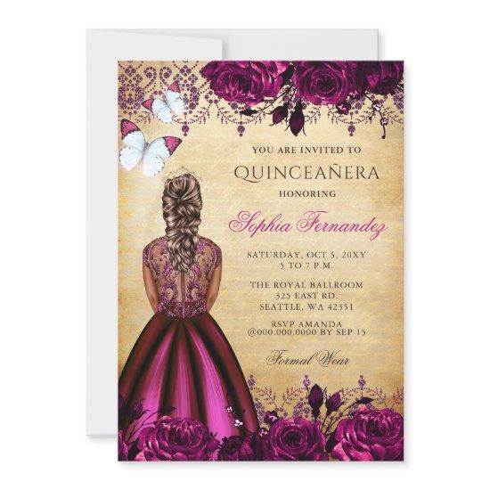 Princess Pink Floral Butterflies Quinceañera