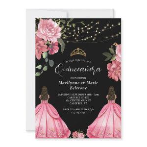 Princess Pink Floral Twins Quinceañera