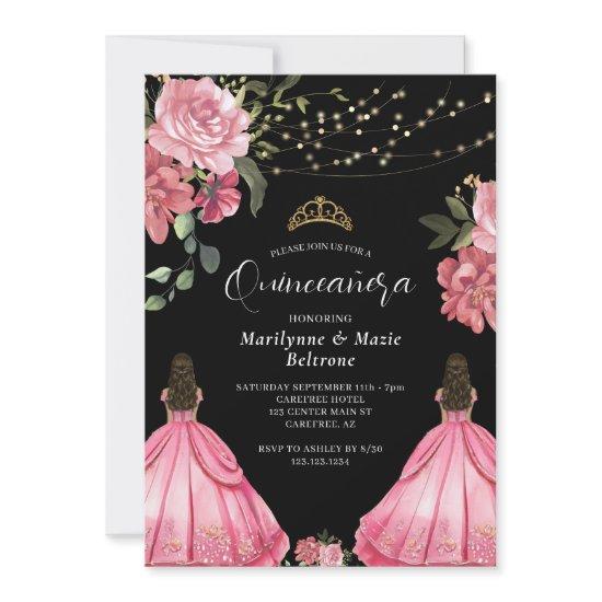Princess Pink Floral Twins Quinceañera