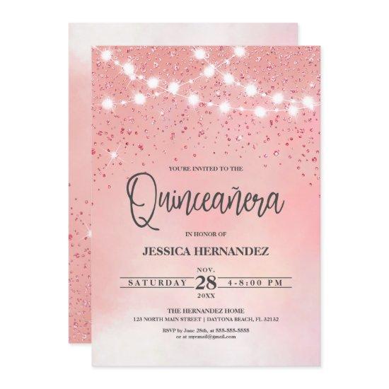 Princess Pink Glitter Sparkles Lights Quinceañera