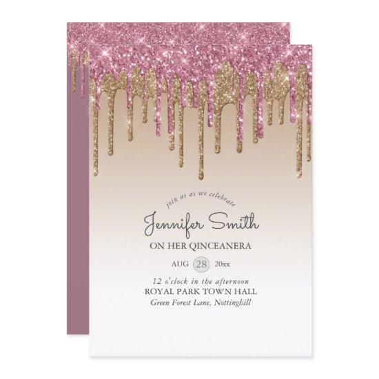Princess PINK GOLD Dripping Glitter QUINCEANERA