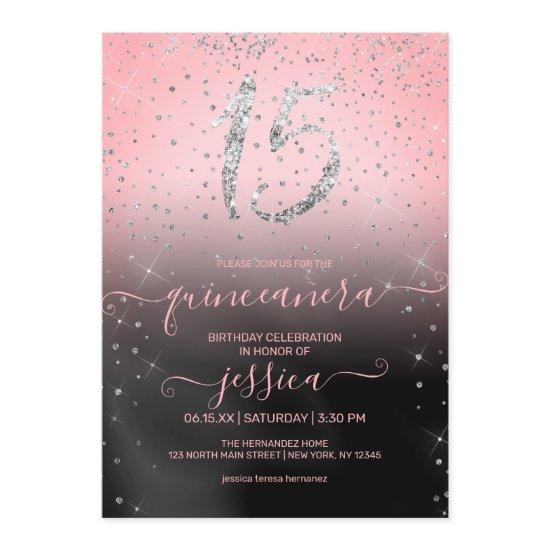 Princess Pink Silver Glitter Confetti Quinceañera