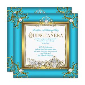 Princess Quinceanera 15th Birthday Teal Blue Gold