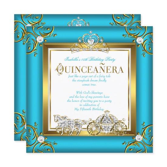 Princess Quinceanera 15th Birthday Teal Blue Gold