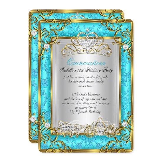 Princess Quinceanera 15th Birthday Teal Damask