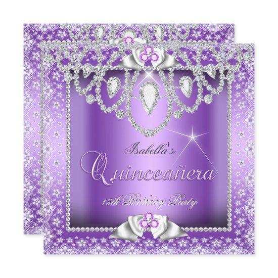 Princess Quinceanera 15th Purple Lace Diamond