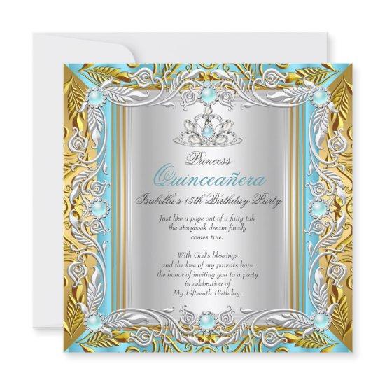 Princess Quinceanera Blue Teal Silver Gold