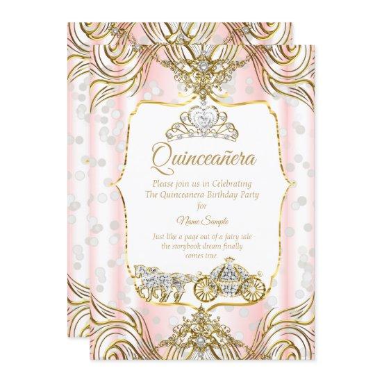 Princess Quinceanera carriage gold pink white