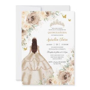 Princess Quinceañera Champagne Floral Roses Dress