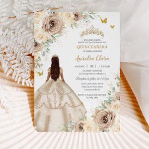 Princess Quinceañera Champagne Floral Roses Dress