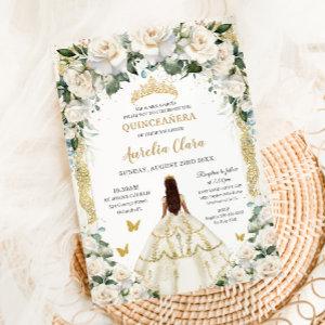 Princess Quinceañera Champagne Ivory Roses Dress