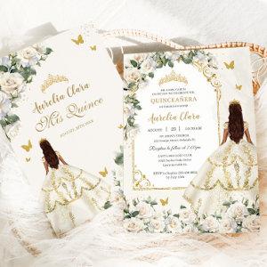 Princess Quinceañera Champagne Ivory Roses Dress