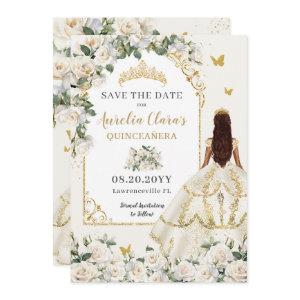Princess Quinceañera Champagne Ivory Roses Dress Save The Date