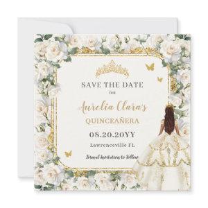 Princess Quinceañera Champagne Ivory Roses Dress Save The Date