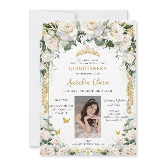 Princess Quinceañera Champagne Ivory Roses Photo