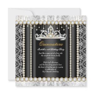 Princess Quinceanera Diamond Lace Black White