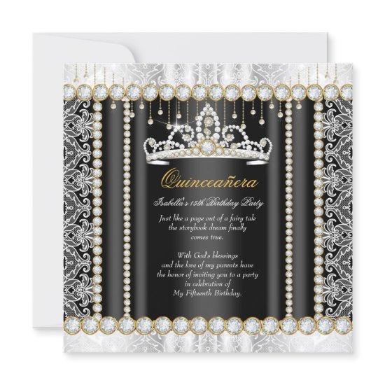 Princess Quinceanera Diamond Lace Black White